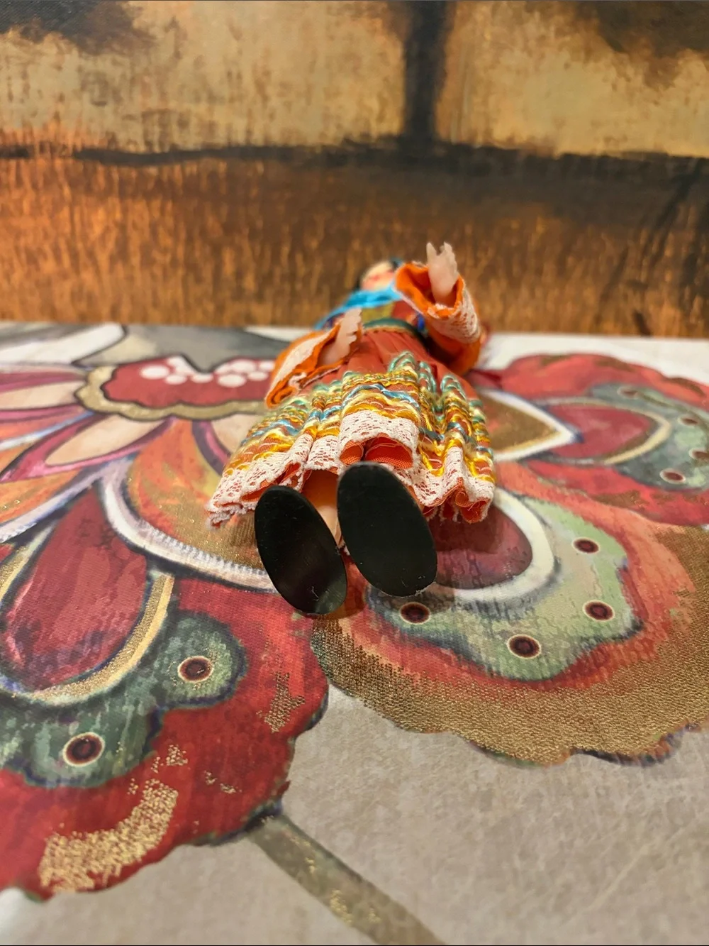Handmade Orange Doll Ornament with Turquoise Scarf - Unbranded